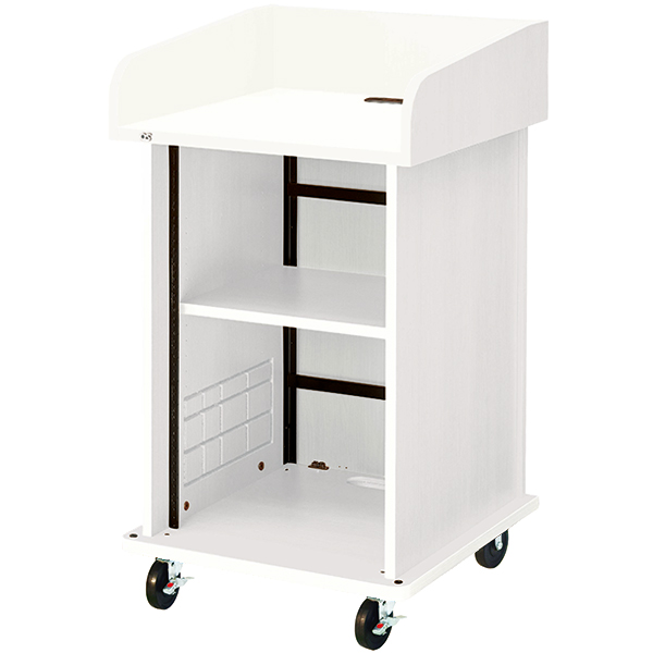 AVキャビネット/演台タイプ/EIA16U/スタンダード天板/足入れなし/100φキャスター/ホワイト/扉なし