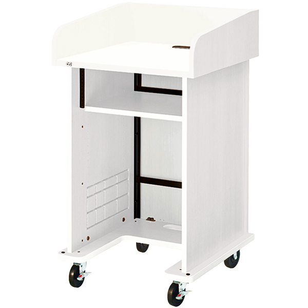 AVキャビネット完成品/演台タイプ/EIA3U/スタンダード天板/足入れあり/100φキャスター/ホワイト/扉なし