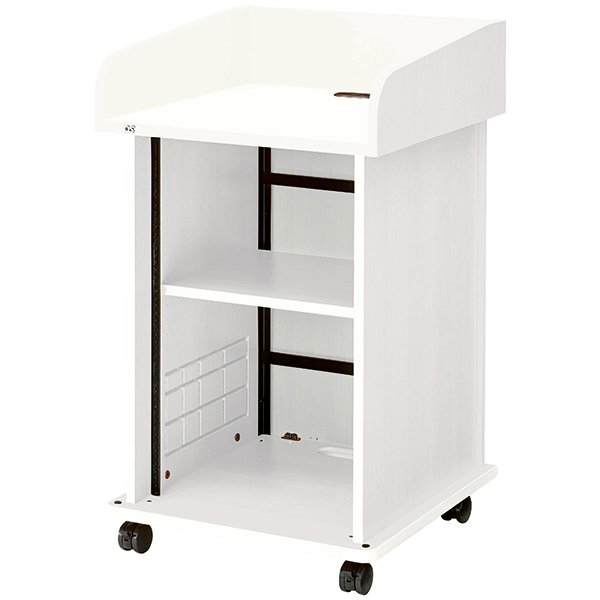 AVキャビネット完成品/演台タイプ/EIA16U/スタンダード天板/足入れなし/60φキャスター/ホワイト/扉なし