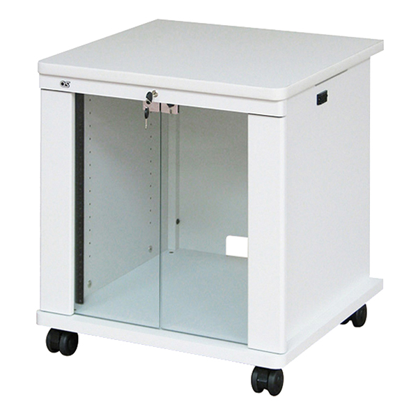AVキャビネット/EIA11U/60φキャスター/ホワイト/ガラス扉