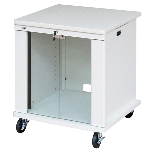 AVキャビネット/EIA11U/100φキャスター/ホワイト/ガラス扉