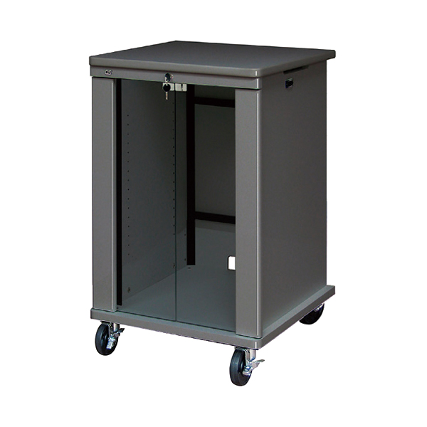 AVキャビネット/EIA16U/100φキャスター/ブラック/ガラス扉