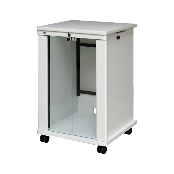 AVキャビネット/EIA16U/60φキャスター/ホワイト/ガラス扉