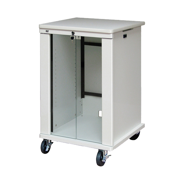 AVキャビネット/EIA16U/100φキャスター/ホワイト/ガラス扉