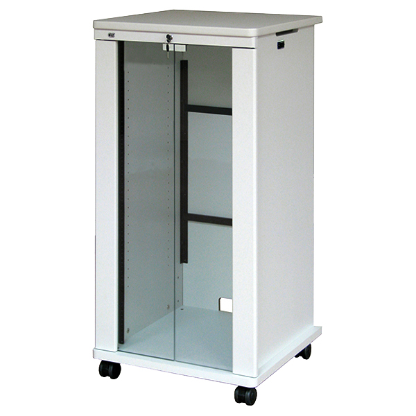 AVキャビネット/EIA23U/60φキャスター/ホワイト/ガラス扉