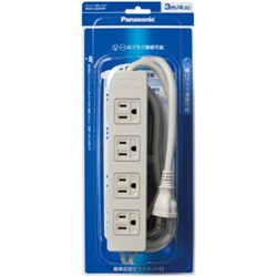 OAタップ（接地15A形）（4コ口・グレー）（3mコード付）（マグネット付）