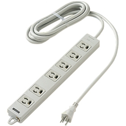 OAタップ（接地15A抜け止め形）（6コ口・グレー）（3mコード付）（マグネット付）