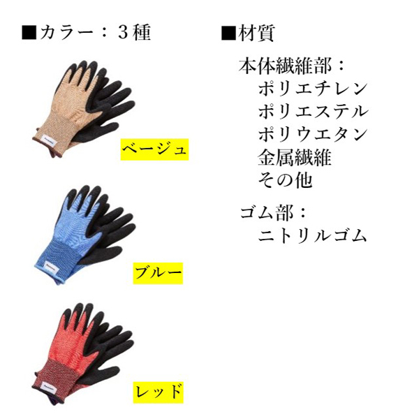 【ストロングンテ】タングステン耐切創手袋(家庭用) 耐切創レベルD(手のひら発泡ゴムコート) ベージュ Lサイズ
