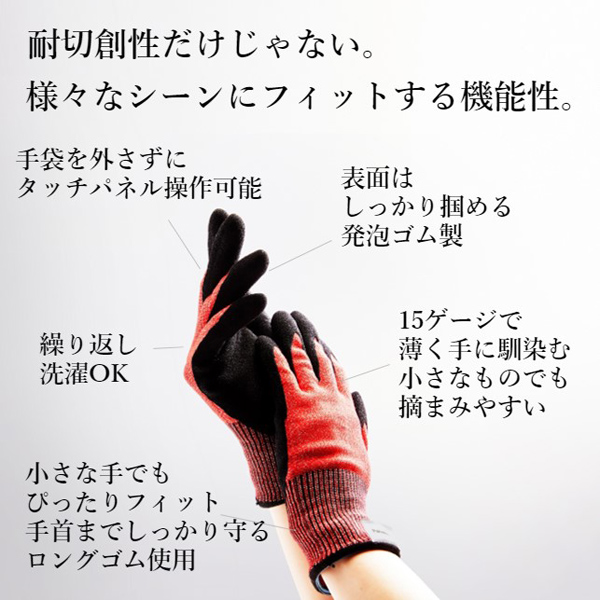 【ストロングンテ】タングステン耐切創手袋（家庭用） 耐切創レベルD（手のひら発泡ゴムコート） ブルー SSサイズ