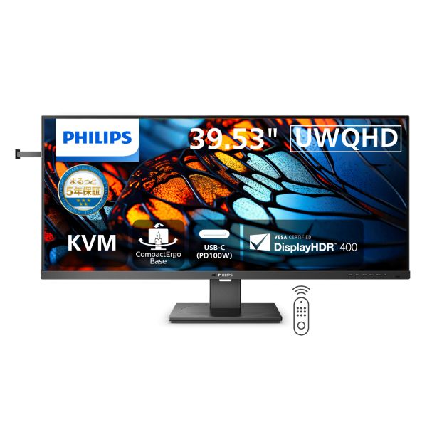 液晶ディスプレイ 39.5型/3440×1440/USB-C、DisplayPort、HDMI/ブラック/スピーカー：あり/5年間フル保証/昇降スタンド/給電(PD)100W