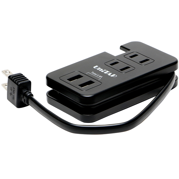 USB給電2ポート電源タップ3個口搭載OAタップ「Unitap」 （ブラック）