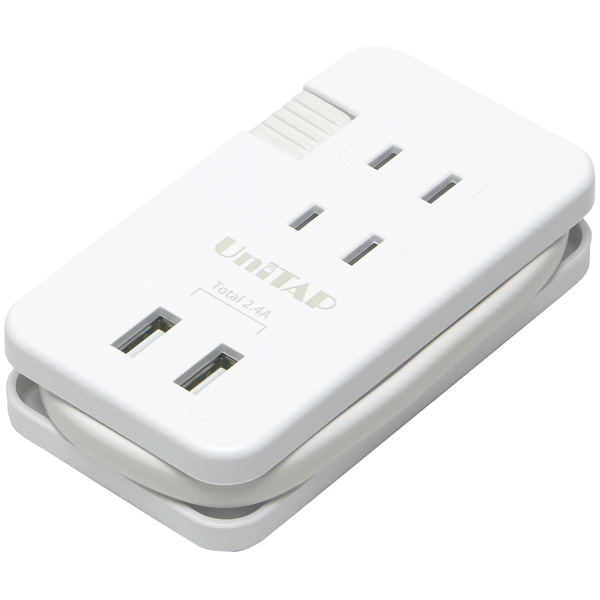 USB給電2ポート電源タップ3個口搭載OAタップ「Unitap」 （ホワイト）