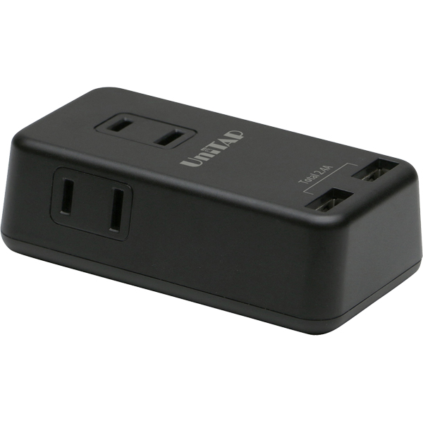 コンパクト 電源タップ3個口USB給電2ポート搭載OAタップ「Unitap」 （ブラック）