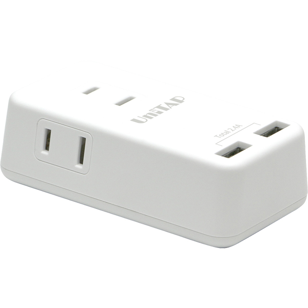 コンパクト 電源タップ3個口USB給電2ポート搭載OAタップ「Unitap」 （ホワイト）