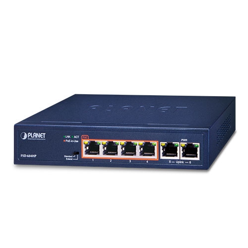 4ポート100TX 802.3at PoE + 2ポート100TX デスクトップスイッチ(60W)
