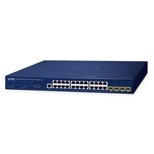 24ポート 10/100/1000T + 4ポート 1G/2.5G SFP マネージドギガビットスイッチ、36-60V DC冗長電源