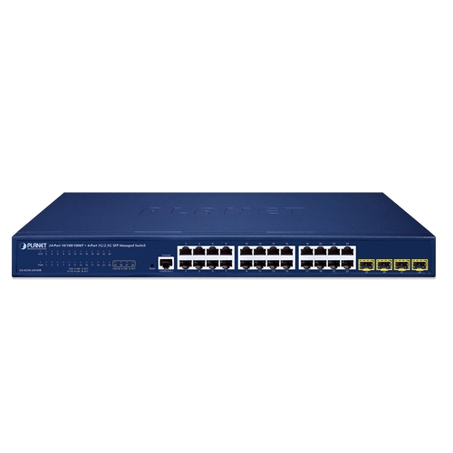 24ポート 10/100/1000T + 4ポート 1G/2.5G SFP マネージドギガビットスイッチ、36-60V DC冗長電源