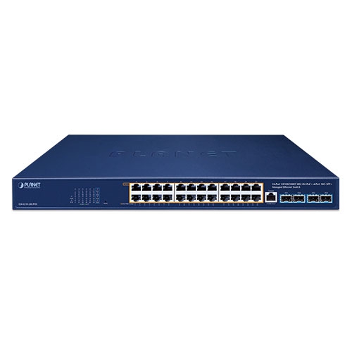 24ポート 10/100/1000T 802.3bt PoE + 4ポート 10G SFP+ マネージドイーサネットスイッチ