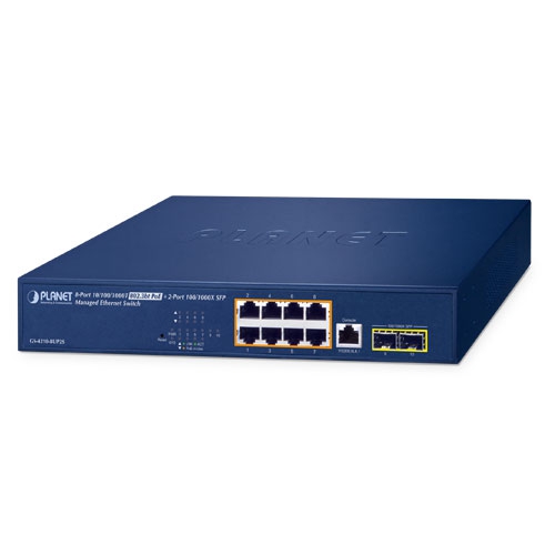 8ポート 10/100/1000T 802.3bt PoE + 2ポート 100/1000X SFP マネージドイーサネットスイッチ