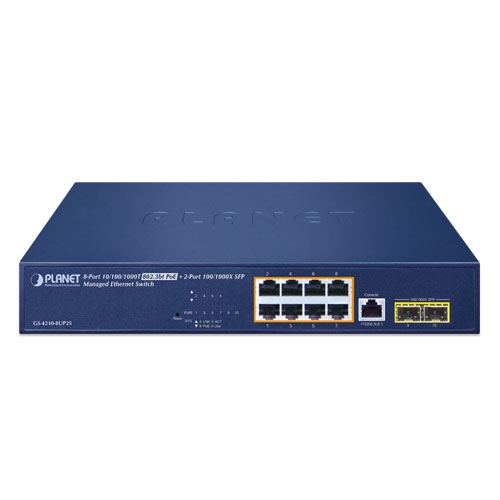 8ポート 10/100/1000T 802.3bt PoE + 2ポート 100/1000X SFP マネージドイーサネットスイッチ