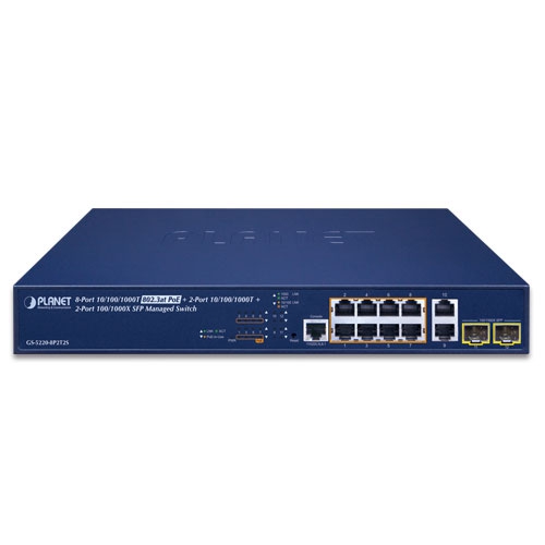 L2+ 8ポート 10/100/1000T 802.3at PoE + 2ポート 10/100/1000T + 2ポート 100/1000X SFP マネージドスイッチ