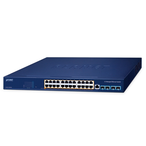 L3 24ポート 10/100/1000T 802.3at PoE + 4ポート 10G SFP+ マネージドイーサネットスイッチ