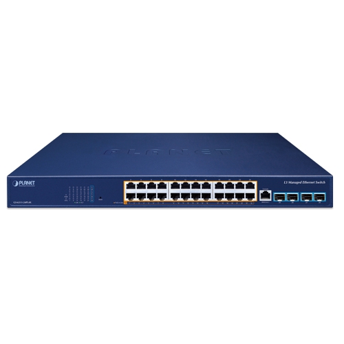 L3 24ポート 10/100/1000T 802.3at PoE + 4ポート 10G SFP+ マネージドイーサネットスイッチ
