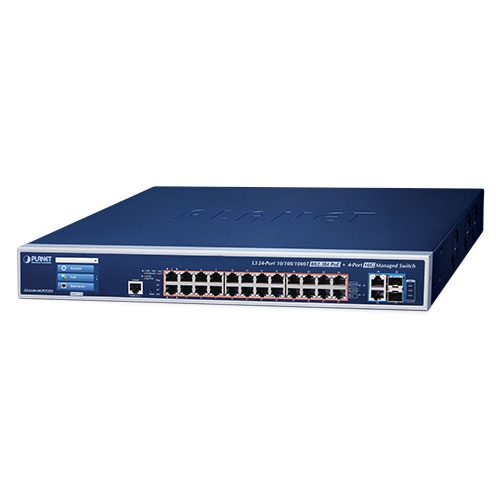 L3 24ポート 10/100/1000T 802.3bt PoE + 2ポート 10GBASE-T + 2ポート 10G SFP+ マネージドスイッチ