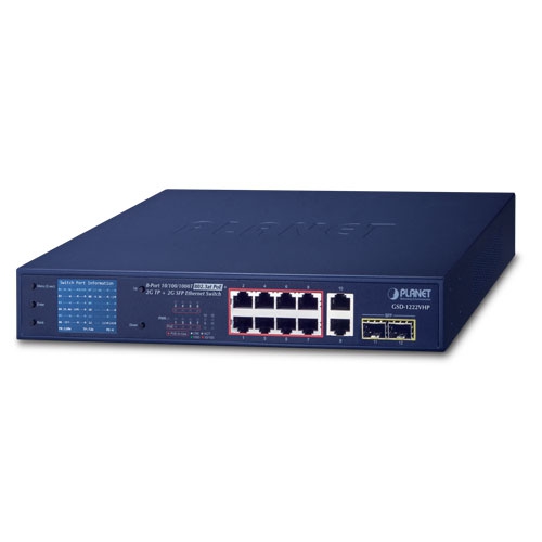 8ポート 10/100/1000T 802.3at PoE + 2ポート 10/100/1000T + 2ポート 1000X SFP イーサネットスイッチ(PoE LCDモニター付き)