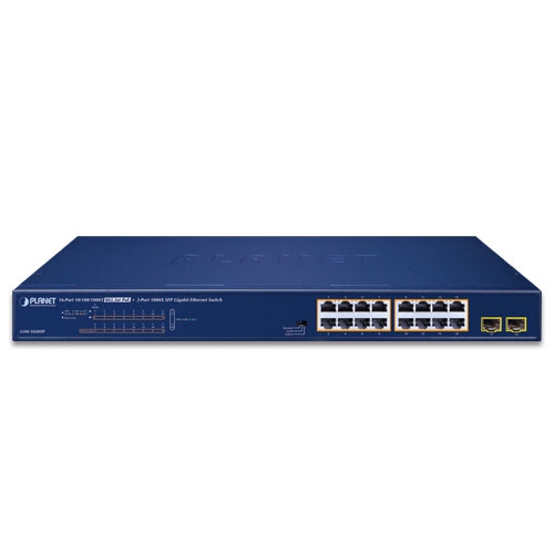 16ポート1000T 802.3at PoE + 2ポート1000X SFP ギガビットイーサネットスイッチ