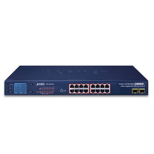 16ポート 10/100/1000T 802.3at PoE + 2ポート ギガビット SFP イーサネットスイッチ(LCD PoEモニター付き)