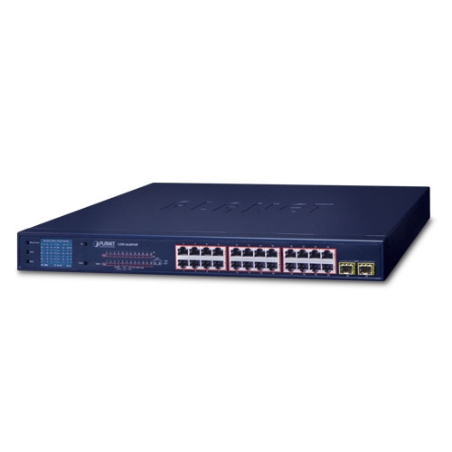 24ポート 10/100/1000T 802.3at PoE + 2ポート ギガビット SFP イーサネットスイッチ(LCD PoEモニター付き)