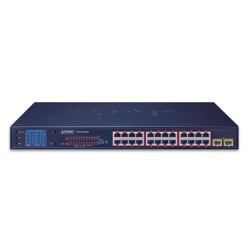 24ポート 10/100/1000T 802.3at PoE + 2ポート ギガビット SFP イーサネットスイッチ(LCD PoEモニター付き)