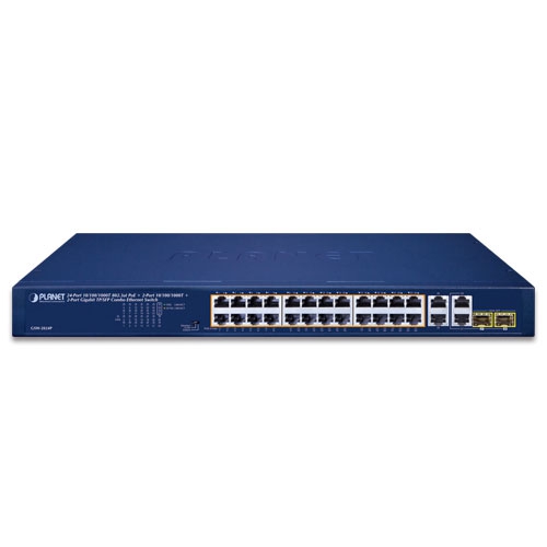 24ポート1000T 802.3at PoE + 2ポート1000T + 2ポートギガビットTP/SFPコンボ イーサネットスイッチ