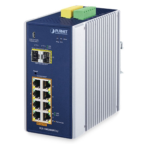 産業用8ポート 10/100/1000T 802.3at PoE + 2ポート 1G/2.5G SFP マネージドスイッチ(USBコンソール付き)