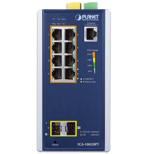 産業用8ポート 10/100/1000T 802.3at PoE + 2ポート 1G/2.5G SFP マネージドスイッチ