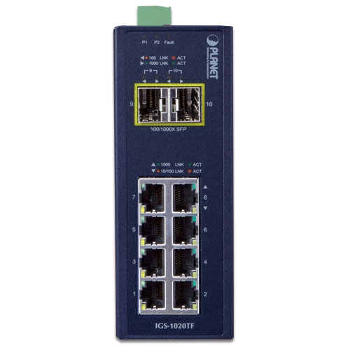 産業用 8ポート100/1000T + 2ポート1000X SFP イーサネットスイッチ