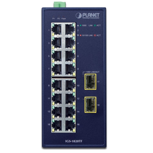 産業用 16ポート10/100/1000T + 2ポート1000X SFP イーサネットスイッチ