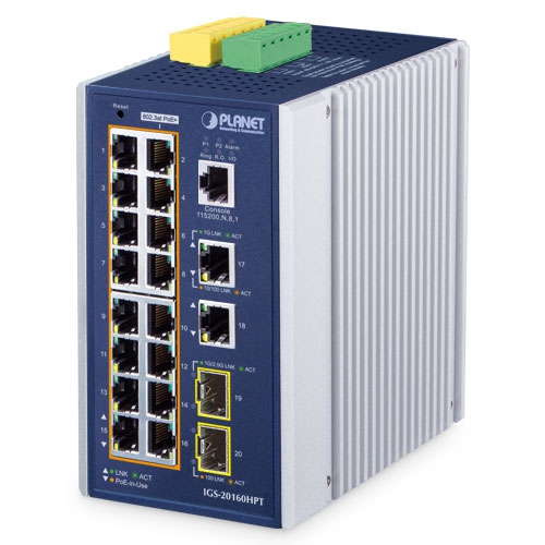 産業用L3 16ポート 10/100/1000T 802.3at PoE + 2ポート10/100/1000T + 2ポート1G/2.5G SFPマネージドイーサネットスイッチ