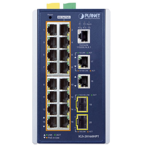 産業用L3 16ポート 10/100/1000T 802.3at PoE + 2ポート10/100/1000T + 2ポート1G/2.5G SFPマネージドイーサネットスイッチ