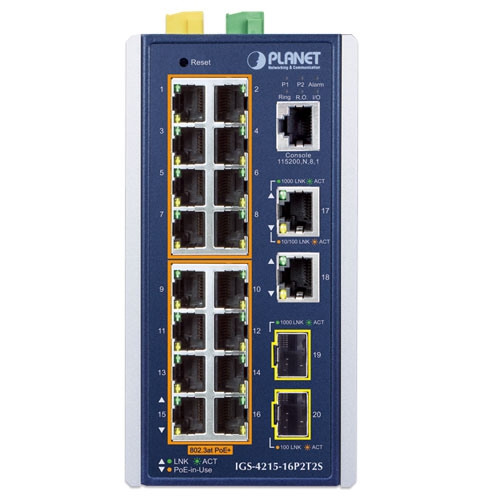 産業用16ポート 10/100/1000T 802.3at PoE + 2ポート 10/100/1000T + 2ポート 100/1000X SFP マネージドイーサネットスイッチ