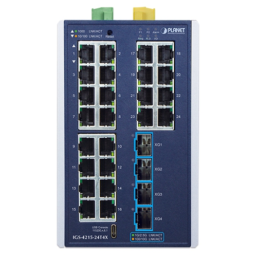 産業用L2+ 24ポート10/100/1000T + 4ポート10G SFP+ マネージドイーサネットスイッチ