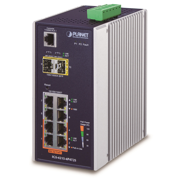 産業用 4ポート1000T 802.3at PoE + 4ポート1000T + 2ポート1000X SFP マネージドスイッチ