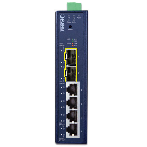 産業用 L2/L4 4ポート1000T + 2ポート1000X SFP マネージドスイッチ