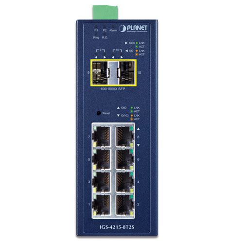 産業用 L2/L4 8ポート1000T + 2ポート1000X SFP マネージドスイッチ