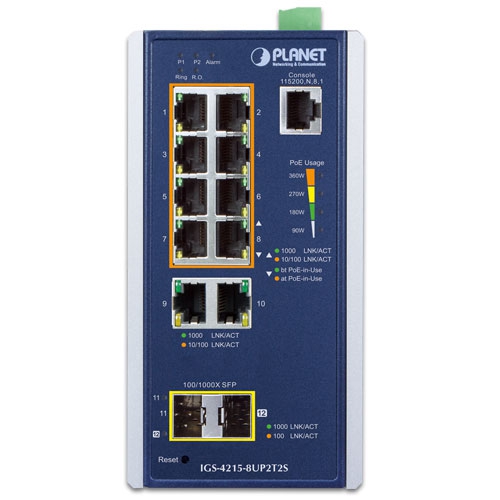 産業用8ポート 10/100/1000T 802.3bt PoE + 2ポート 10/100/1000T + 2ポート 100/1000X SFP マネージドスイッチ