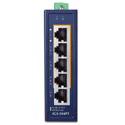 コンパクト産業用 4ポート10/100/1000T 802.3at PoE + 1ポート10/100/1000T イーサネットスイッチ