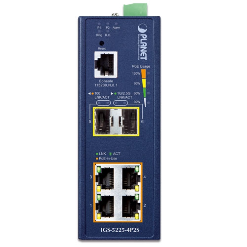 産業用L2+ 4ポート 10/100/1000T 802.3at PoE + 2ポート 1G/2.5G SFP マネージドイーサネットスイッチ