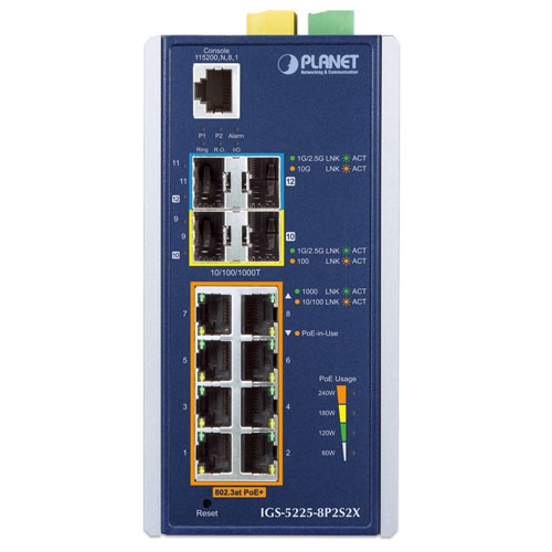 産業用L3 8ポート 10/100/1000T 802.3at PoE + 2ポート 1G/2.5G SFP + 2ポート 10G SFP+ マネージドイーサネットスイッチ