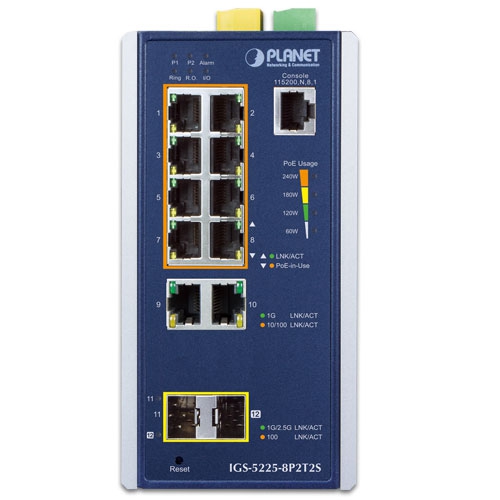 産業用L2+ 8ポート 10/100/1000T 802.3at PoE + 2ポート 10/100/1000T + 2ポート 1G/2.5G SFP マネージドイーサネットスイッチ